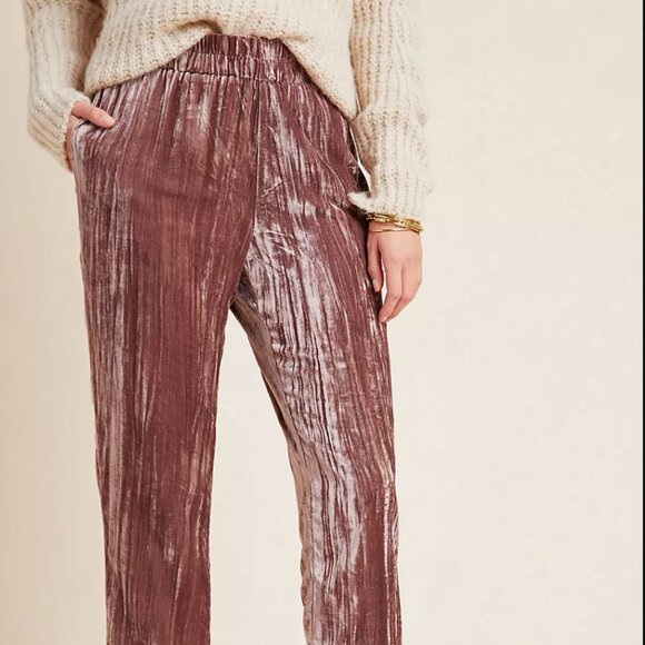 Anthropologie Tina + Jo : Josephine Velvet Tapered Trousers : Mauve pink, Size L - Picture 3 of 4